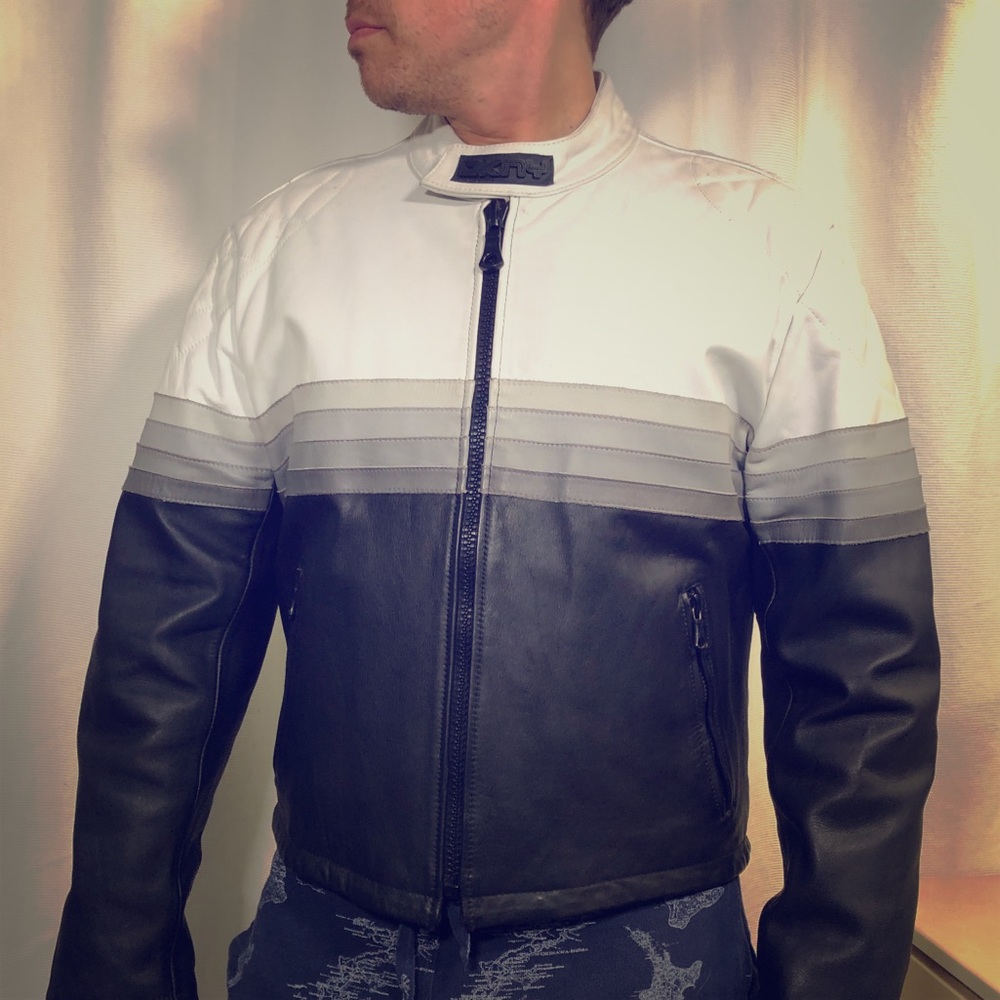 DKNY Men’s Vintage Striped Leather Jacket Size L